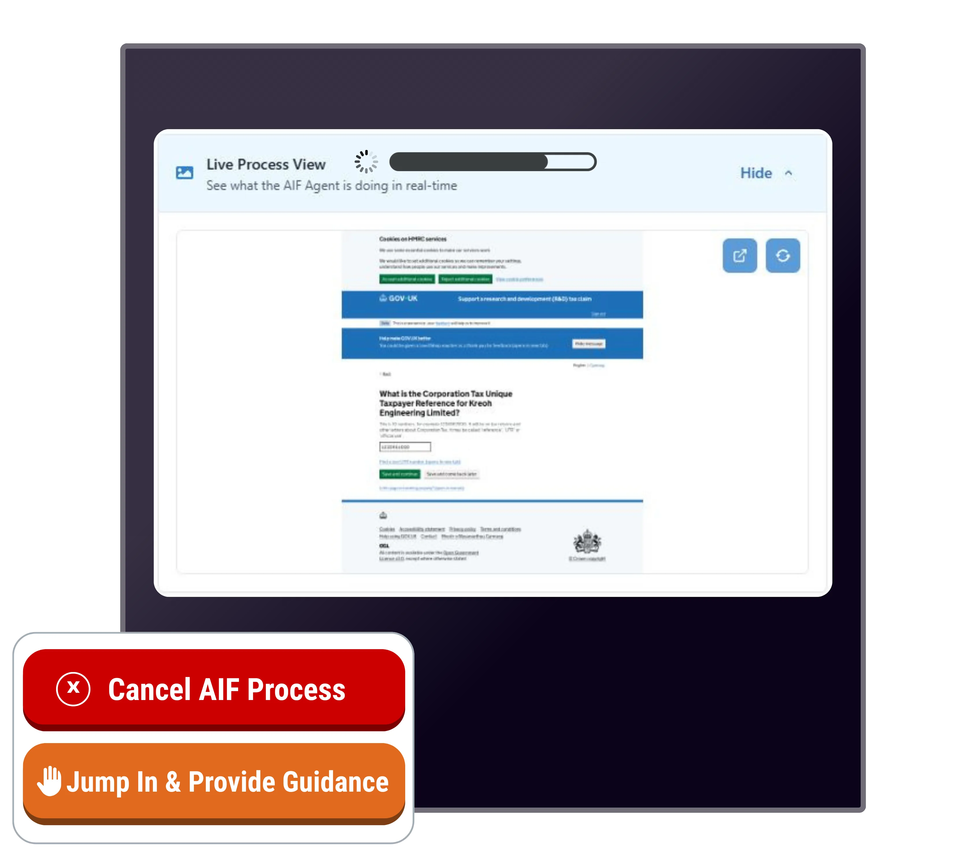 Kreoh AIF Agent interface